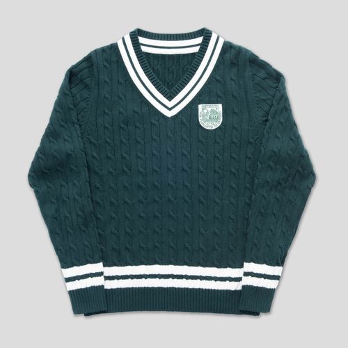 V Neck Cricket Sweater - Green/white