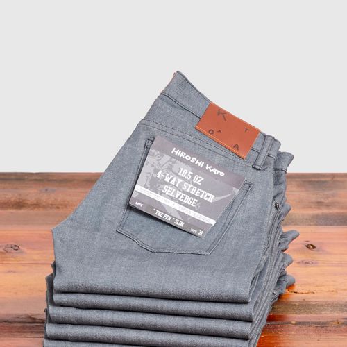 10.5oz Grey Stretch Selvedge Denim - Pen Slim