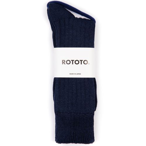 RoToTo Linen Cotton Ribbed Crew Socks: Navy