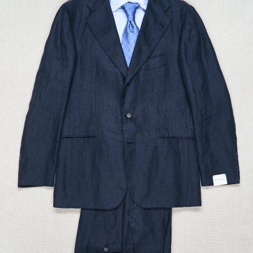 Orazio Luciano Navy Linen Herringbone Suit (NOS)