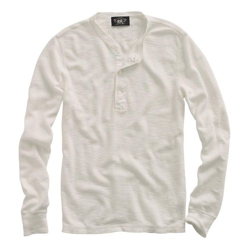 Waffle-Knit Cotton Henley Paper White