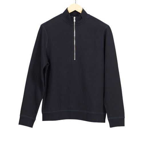 Half Zip Black Loopback Cotton