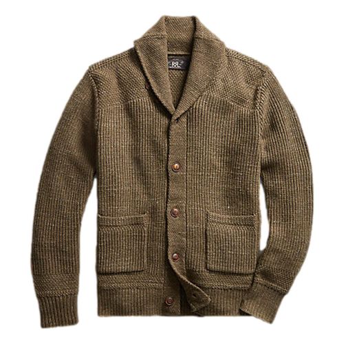 Cotton-Wool Shawl-Collar Cardigan Olive Heather