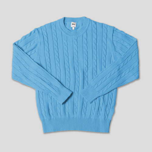 Cotton Linen Solid Crew Neck Sweater - Blue