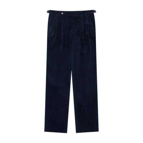 Bellief Corduroy Adjust Two Pleat Relaxed Trousers- Navy