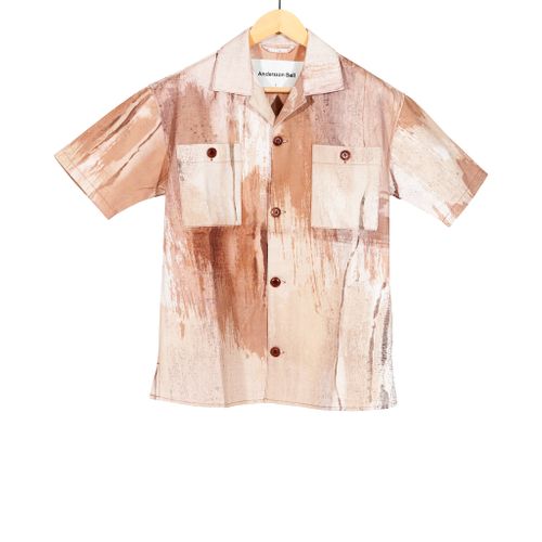 Tawney Beige Print Open Collar Shirt Sand