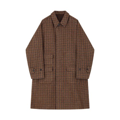 Bellief Tweed Wool Houndstooth Raglan Balmacaan Coat- Brown