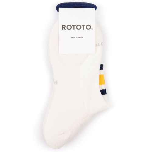 RoToTo Washi Cushion Stripe Crew Socks: Navy/Yellow