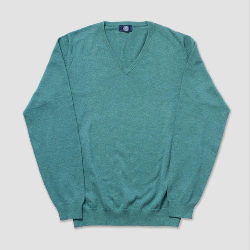 Cotton Cashmere V-neck Sweater - Dark Green