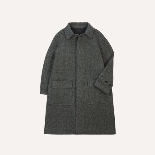 Grey Herringbone Wool Raglan Coat