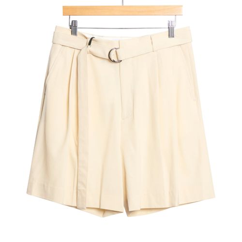 Marshall Double Pleated Belted Wide Leg Short Cream