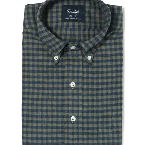 Drake's Grey-Green/Blue Cotton Gingham Button Down Shirt (NOS)