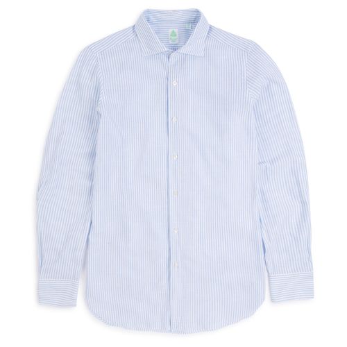 Finamore Gaeta Cotton Linen Stripe Luigi Sport Shirt: Pale Blue/White