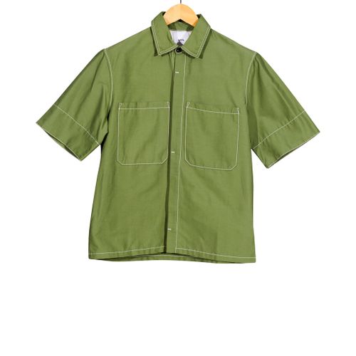 Cropped Box Shirt Deep Sage