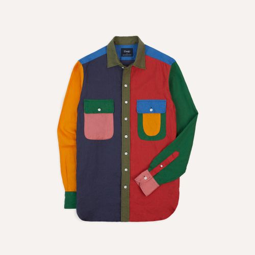 Multicoloured Linen Two-Pocket Fun Work Shirt