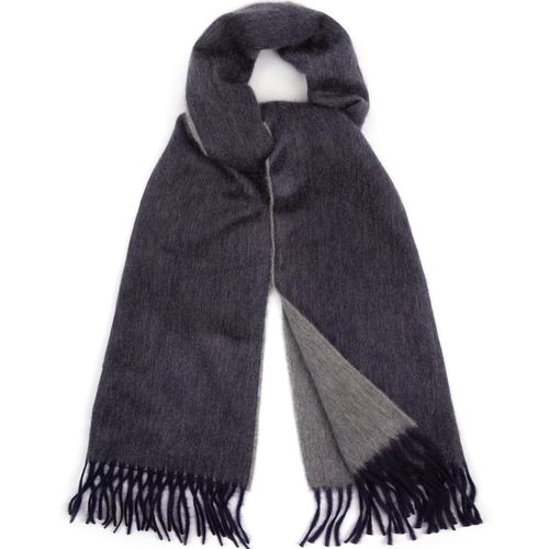 Begg x Co Arran Reversible Oversized Cashmere Scarf: Navy/Grey