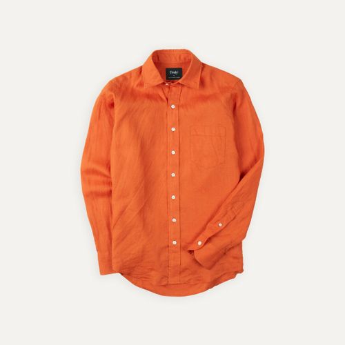 Orange Linen Spread Collar Shirt