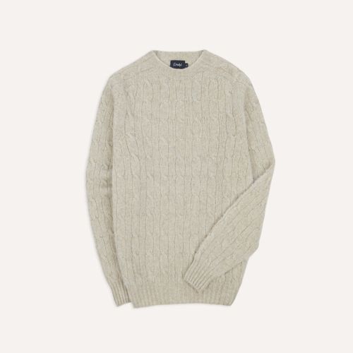 Taupe Brushed Shetland Cable Knit Crew Neck Jumper