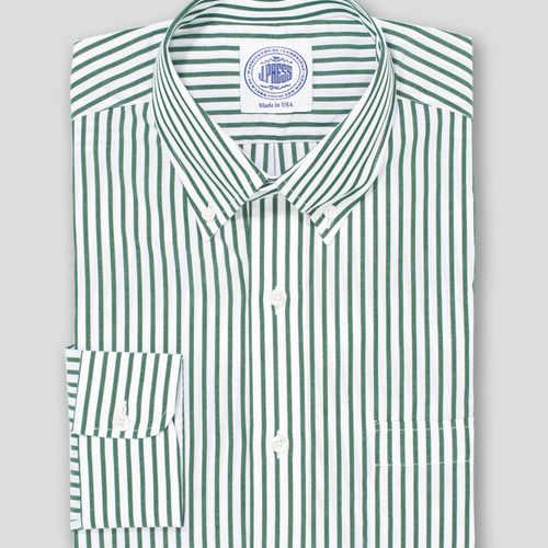 Hunter Green/white Butcher Stripe Broadcloth Dress Shirt