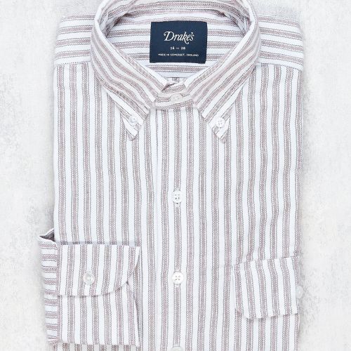 Drake's White with Brown/Blue Stripe Cotton Button-down Shirt (NOS)