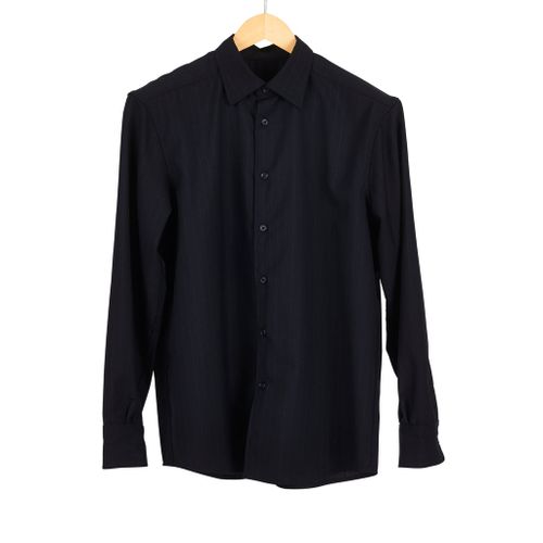 Wool Pinstripe Long Sleeve Shirt Navy