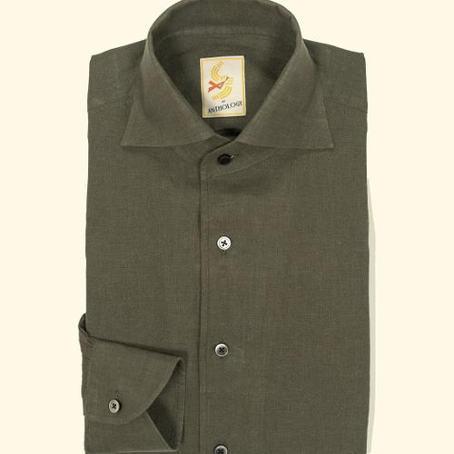 Deep Olive One-Piece Collar Linen ShirtDeep Olive One-Piece Collar Linen Shirt