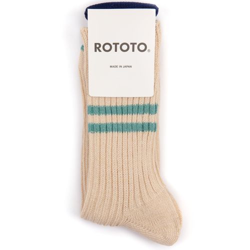 RoToTo Hemp Organic Cotton Stripe Socks: White Sand/Turquoise