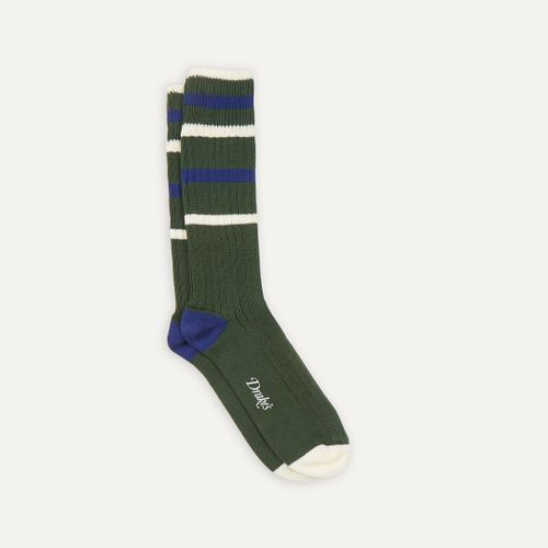 Green, Ecru and Blue Striped Sport Socks