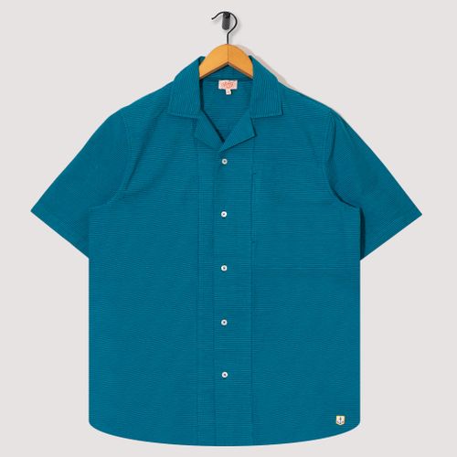 Seersucker Shark Collar Shirt - Deep Lagoon