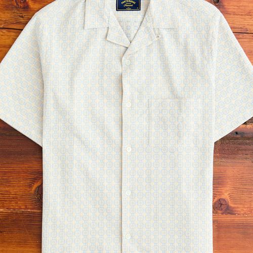 Portuguese Tile Button-Up Shirt in Blue Beige