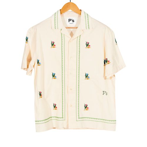 Rangi Over P's Flowers Embroidery Washed Shirt Ecru