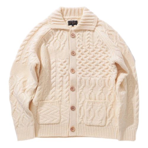 Aran Patchwork Cardigan Off White