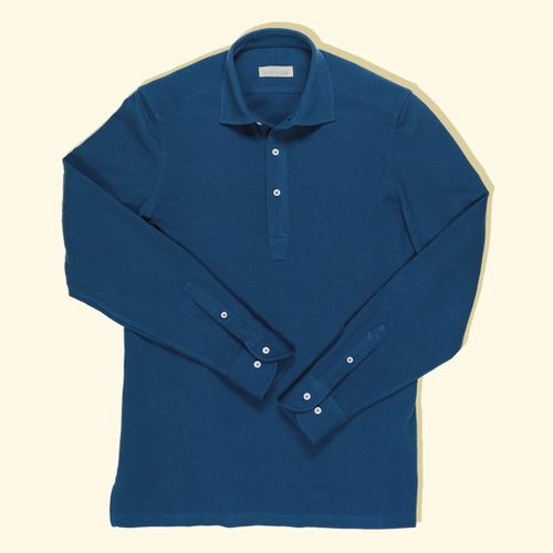 Pique Long Sleeve Spread Collar Polo - Cobalt BluePique Long Sleeve Spread Collar Polo - Cobalt Blue