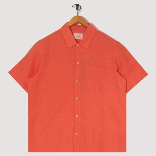 Gabe Shirt - Coral Linen Grid