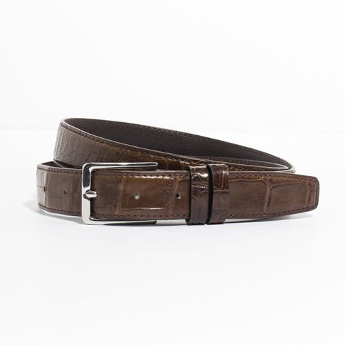 Brown Crocodile Belt With Silver Buckle