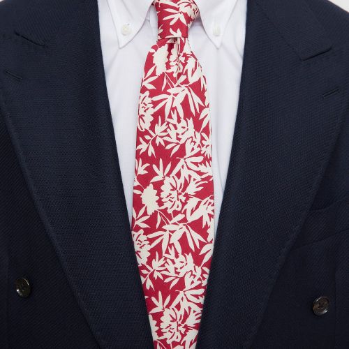 Drake's Berry with White Floral Pattern Silk Tie (NOS)