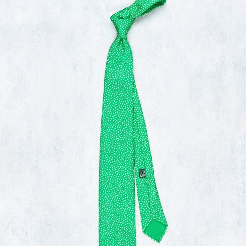 Drake's Bright Green with White Print Silk Tie (NOS)