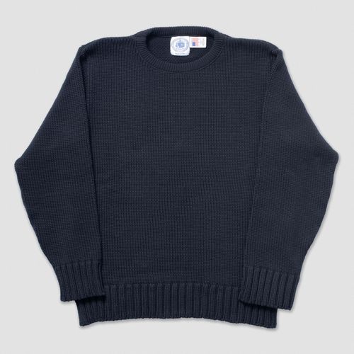 Chunky Cotton Crew Neck Sweater - Black