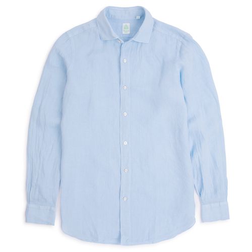 Finamore Gaeta Linen Luigi Sport Shirt: Blue