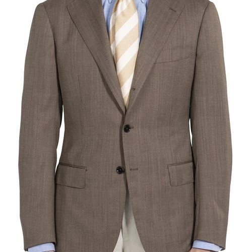 The Armoury by Ring Jacket Model 3 Mid Brown Wool Herringbone Sport Coat with Flap Pocket (NOS)