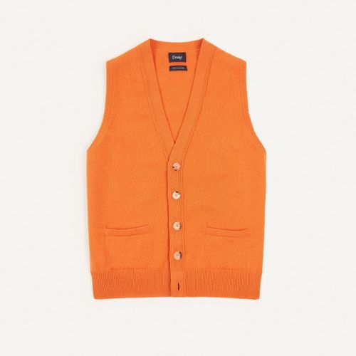 Orange Lambswool Sleeveless Cardigan