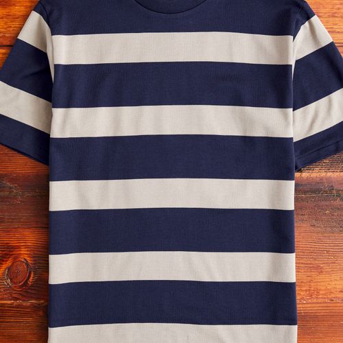 4089 Loopwheel Stripe Border Tee in Navy Grey