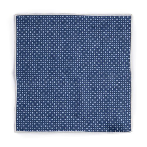 Bigi Handprinted Linen Floral Pocket Square: Blue