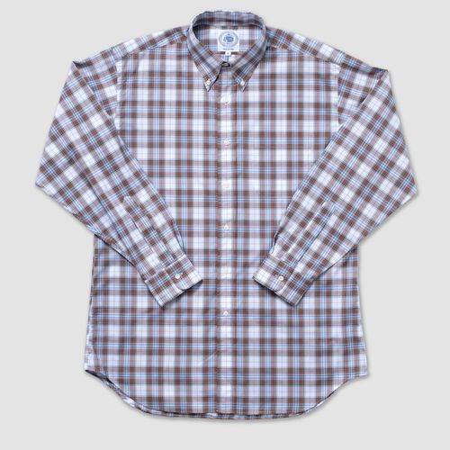 Long Sleeve Plaid Shirt - Brown/ Light Blue Plaid