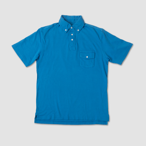 Button Down Collar Polo Shirt - Blue