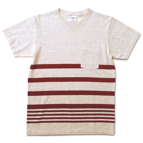 Narrow Wave Stripe Tee / Oatmeal/Burgundy