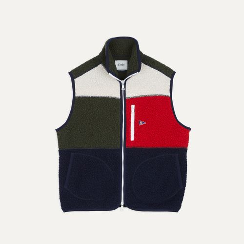 Ecru, Green and Navy Boucle Wool Zip Fleece Vest