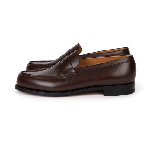 J.M. Weston Boxcalf Leather 180 Loafer: Dark Brown