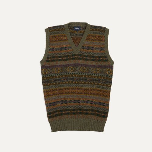 Green Fair Isle Lambswool Sleeveless V-Neck Jumper