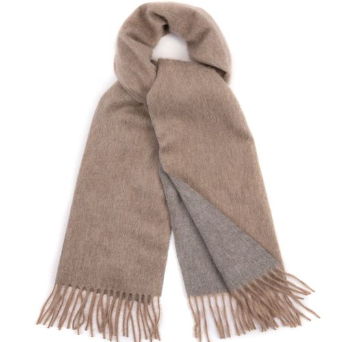 Begg x Co Arran Reversible Oversized Cashmere Scarf: Stone/Flannel